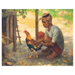 Sabungero by Fernando Amorsolo, oil on wood, sold Dec 2022