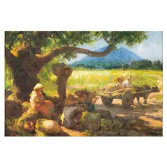 Under the Mango Tree by Fernando Amorsolo, oil on wood, sold Dec 2022