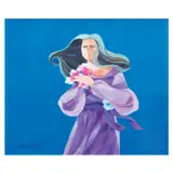 Woman with Flowers by Oscar Zalameda, oil on canvas, sold Dec 2022