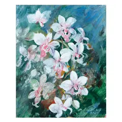 Painting No. 590 (White Orchids) by Betsy Westendorp, acrylic liquitex on canson paper, sold Dec 2022