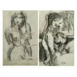 Onib Olmedo, Pair of Nudes, charcoal on paper