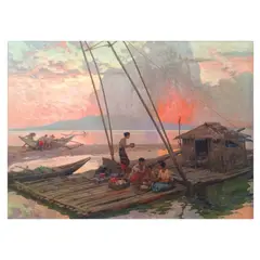 Fernando Amorsolo, Evening Meal on a Raft House, oil on canvas