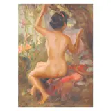 Nude in Forest Setting Preparing for a Morning Dip by Fernando Amorsolo, oil on canvas, sold Mar 2022