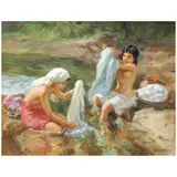 Lavanderas by Fernando Amorsolo, oil on canvas, sold Dec 2021