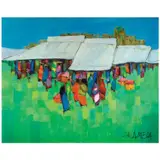 Market Scene in Mexico by Oscar Zalameda, oil on canvas, sold Sep 2021