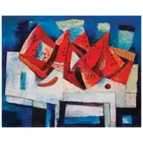 Watermelon on Table by Ang Kiukok, oil on canvas<br>, sold Sep 2021