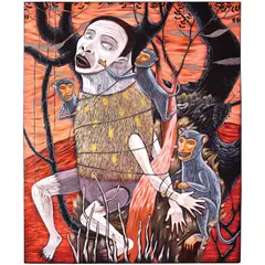 Rodel Tapaya, The Wise Monkey and the Foolish Giant, acrylic on canvas