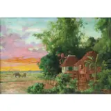 Nipa Huts by Dominador Castañeda (1904 - 1967, oil on canvas, sold Nov 2020