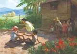 Luksong Tinik by Fernando Amorsolo, oil on canvas, sold Feb 2020