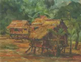 Diosdado Lorenzo, Barrio Scene, oil on canvas