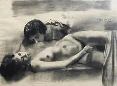 Lovers by Vicente Manansala, charcoal on paper, sold Dec 2018