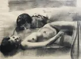 Lovers by Vicente Manansala, charcoal on paper, sold Dec 2018