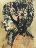 Woman With Flowers by Juvenal Sansó Garrit, watercolor on paper, sold Sep 2018