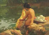 Lavandera by Fernando Amorsolo, oil on wood, sold Jun 2018