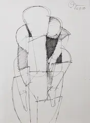 Untitled by Romulo Olazo, pen and ink on paper, sold Dec 2017