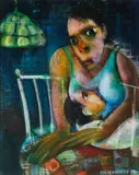 Mother and Child by Onib Olmedo, pastel on felt paper, sold Oct 2017