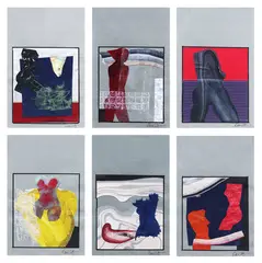 Lots A-E: Untitled (6 pcs) by Benedicto Cabrera, mixed media, sold Oct 2017