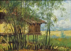 Bahay Kubo by Isidro Ancheta, oil on canvas, sold Sep 2017