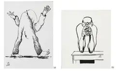 Mark Justiniani, a.) Balik-Tanaw
b.) Dalangin, pen and ink on paper