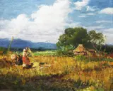 Winnowing Rice by Fernando Amorsolo, oil on masonite board, sold Sep 2017