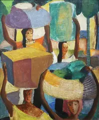 Anita Magsaysay-Ho, Four Women, oil on wood