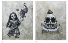 Luis Lorenzana, a.) Untitled (Girl with Flower) b.) Untitled (Clown), graphite and watercolor on paper