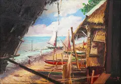 Isidro Ancheta, Beachscape, oil on masonite board