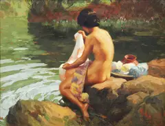 Lavandera by Fernando Amorsolo, oil on canvas, sold Sep 2017