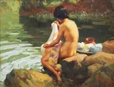 Lavandera by Fernando Amorsolo, oil on canvas, sold Sep 2017