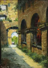 Intramuros by Isidro Ancheta, oil on wood, sold Sep 2017