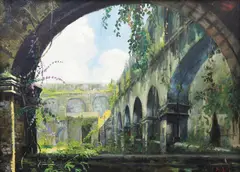 Intramuros by Isidro Ancheta, oil on wood, sold Sep 2017