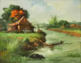 Oscar Navarro, Riverscape, Oil On Canvas