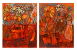 a.) Orange Flower I
b.) Orange Flower II by Onib Olmedo, Pastel On Felt Paper, sold Feb 2017
