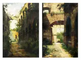a.) Intramuros 1
b.) Intramuros 2 by Isidro Ancheta, Oil On Canvas, sold Feb 2017