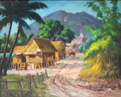 Bahay Kubo by Jose B. David, oil on canvas, sold Dec 2016