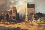 Ruins on Rizal Avenue by Fernando Amorsolo, oil on masonite board, sold Sep 2016
