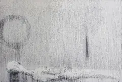 Temporary Exit From Reality by Lao Lianben, acrylic, pencil, modeling paste on canvas, sold Sep 2016