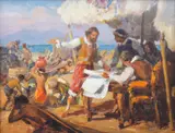 La Construccion de Intramuros by Fernando Amorsolo, oil on canvas, sold Jun 2016