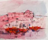 Barcos by Oscar Zalameda, watercolor on paper, sold Jun 2016