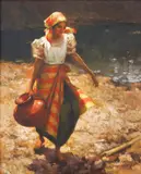 Water Carrier by Fernando Amorsolo, oil on wood, sold Dec 2015