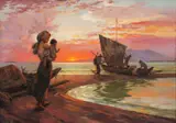 Departure of the Fishermen by Fernando Amorsolo, oil on canvas, sold Sep 2015