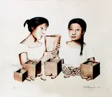 Anita Magsaysay-Ho, a.) Peanut b.) Women Cooking, print