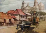 Tony Mahilum, Barrio Scene, oil on canvas