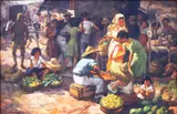 War-time Market Scene by Fernando Amorsolo, oil on wood, sold Jun 2015