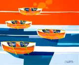Compositional Boats by Oscar Zalameda, oil on canvas, sold Feb 2015