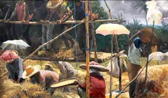Rice Harvest by Romulo Galicano, oil on canvas, sold Feb 2015