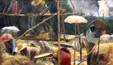 Rice Harvest by Romulo Galicano, oil on canvas, sold Feb 2015