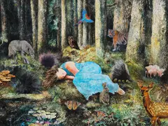Prey II by Jim Orencio, collage and acrylic on canvas, sold Feb 2015
