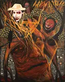 Rodel Tapaya, The Hunter’s Dilemma, acrylic on canvas