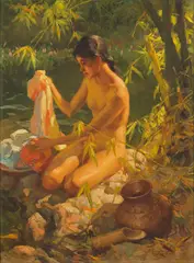 Fernando Amorsolo, Lavandera, oil on canvas